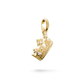 Gold crown pendant with CZ on a white background
