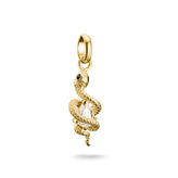 Gold snake-shaped pendant on a white background
