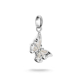 Silver butterfly pendant on a white background