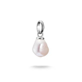 Pearl pendant with silver setting on a white background