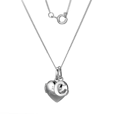 Sterling Silver Heart 40cm Locket & Initial C Children's Pendant