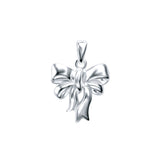 A polished silver bow pendant charm with a polished metallic finish, shown against a solid white background.