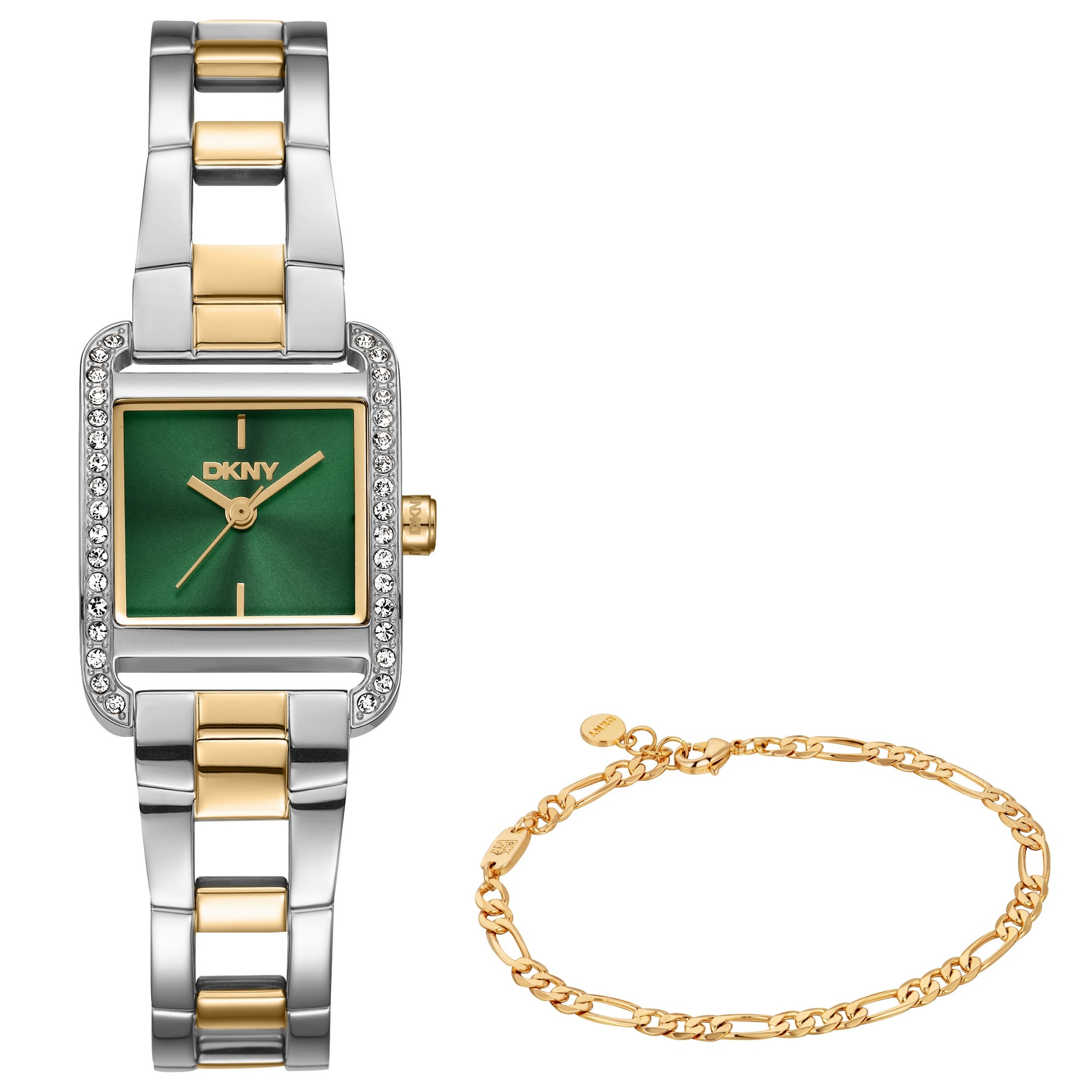 DKNY Mini Watch with Green Dial and Two Tone Bracelet 21mm x 27mm DK1L143M0065