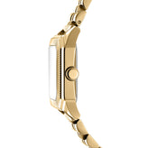 a side view of DKNY Signature Shape Watch with Gold Dial and Gold Tone Bracelet 27mm x 34mm DK1L154M0065