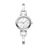 DKNY Half Bangle with a silver dial and silver stainless steel bracelet, in a 26mm round case with 5 ATM water resistance