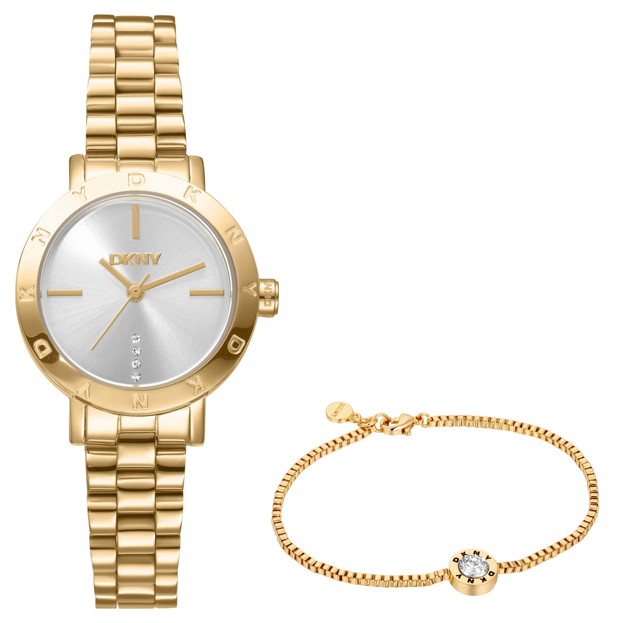 DKNY Essentials Watch with Silver Dial and Gold Tone Bracelet 28mm DK1L165M0065