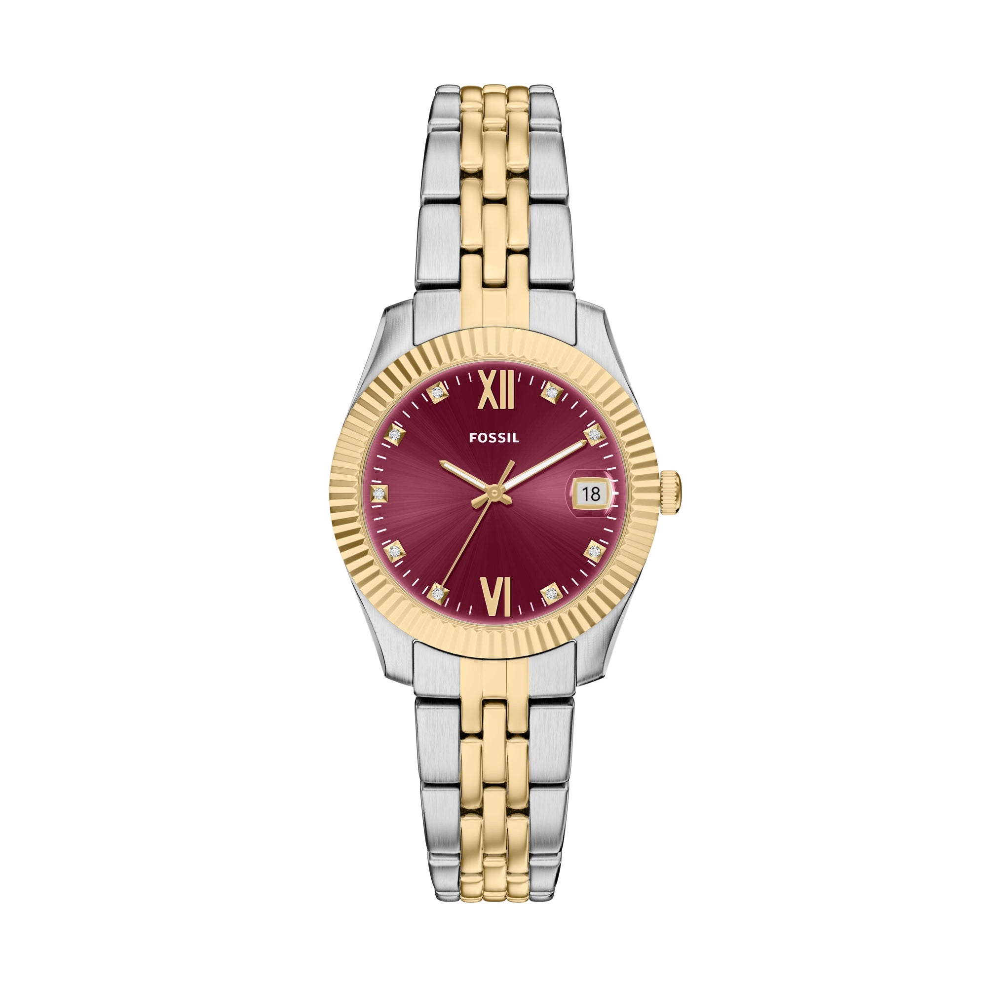 Fossil Two Tone Pink Dial Date Watch ES5461