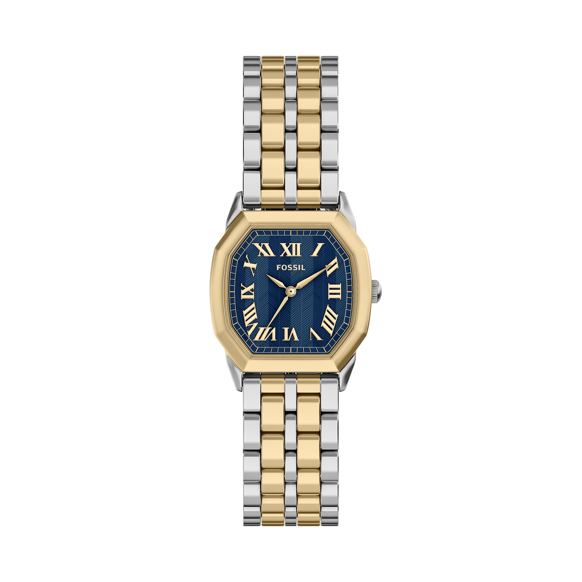 Fossil Two Tone Octagonal Blue Dial Watch ES5480