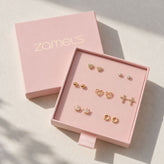 Stainless Steel Gold Tone 7 piece Earring Set Gift Box