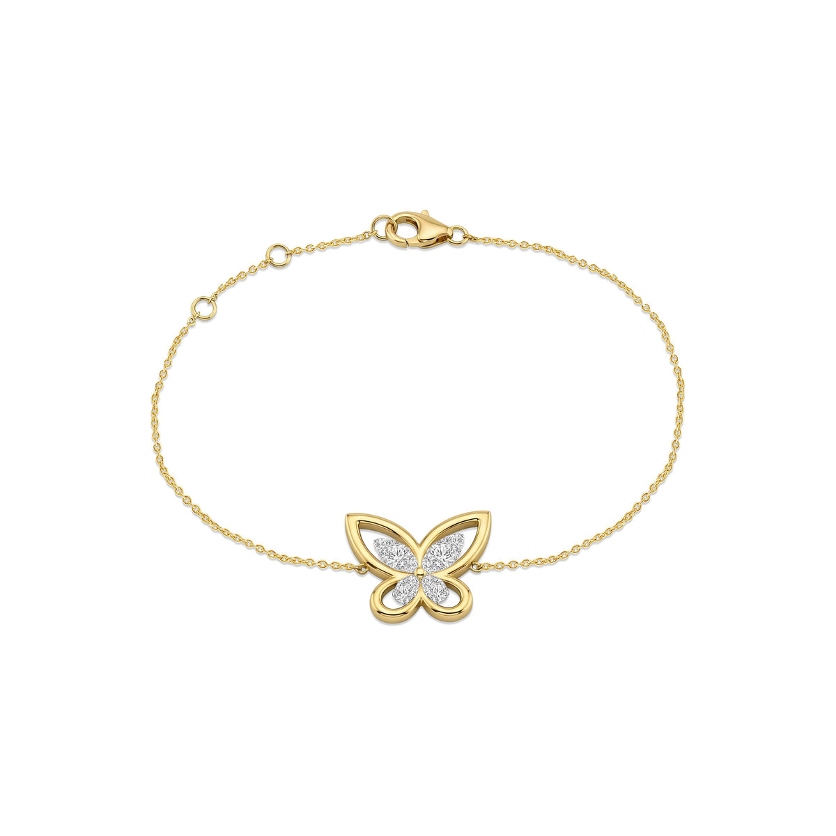 Gold Plated Sterling Silver Round Cut 0.20 Carat tw Lab Grown Diamond Butterfly Bracelet