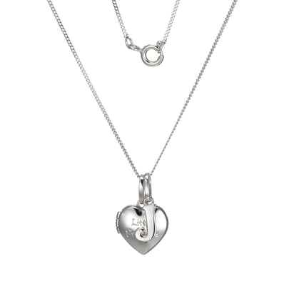 Sterling Silver Heart 40cm Locket & Initial J Children's Pendant