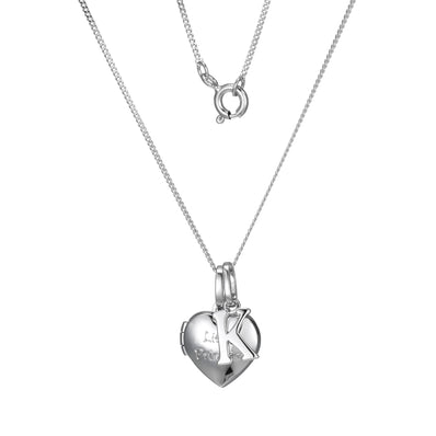 Sterling Silver Heart 40cm Locket & Initial K Children's Pendant