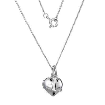 Sterling Silver Heart 40cm Locket & Initial L Children's Pendant
