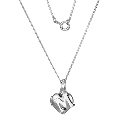 Sterling Silver Heart 40cm Locket & Initial M Children's Pendant
