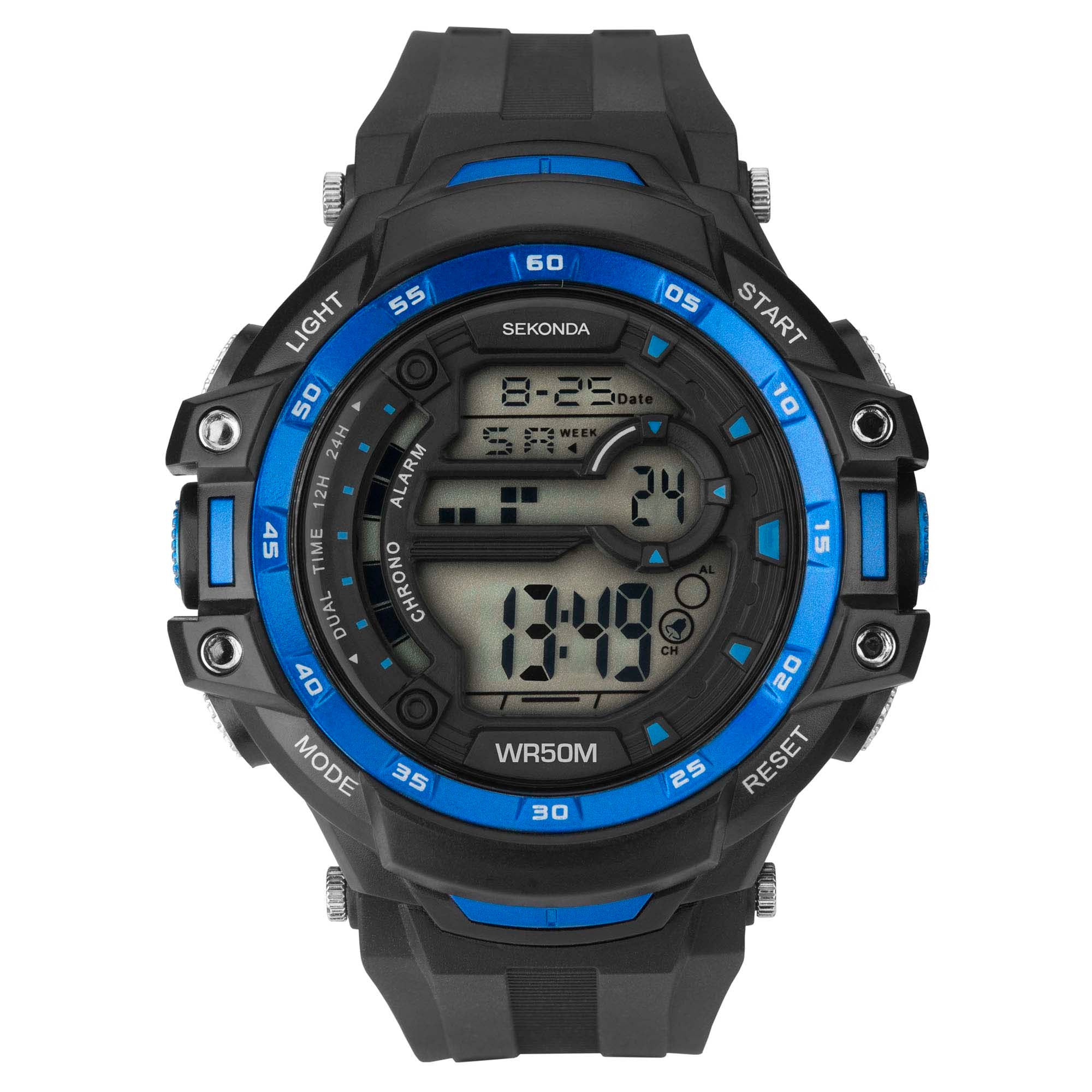Sekonda Digital Sports Watch in Black and Blue with Black Strap 55mm SK1520