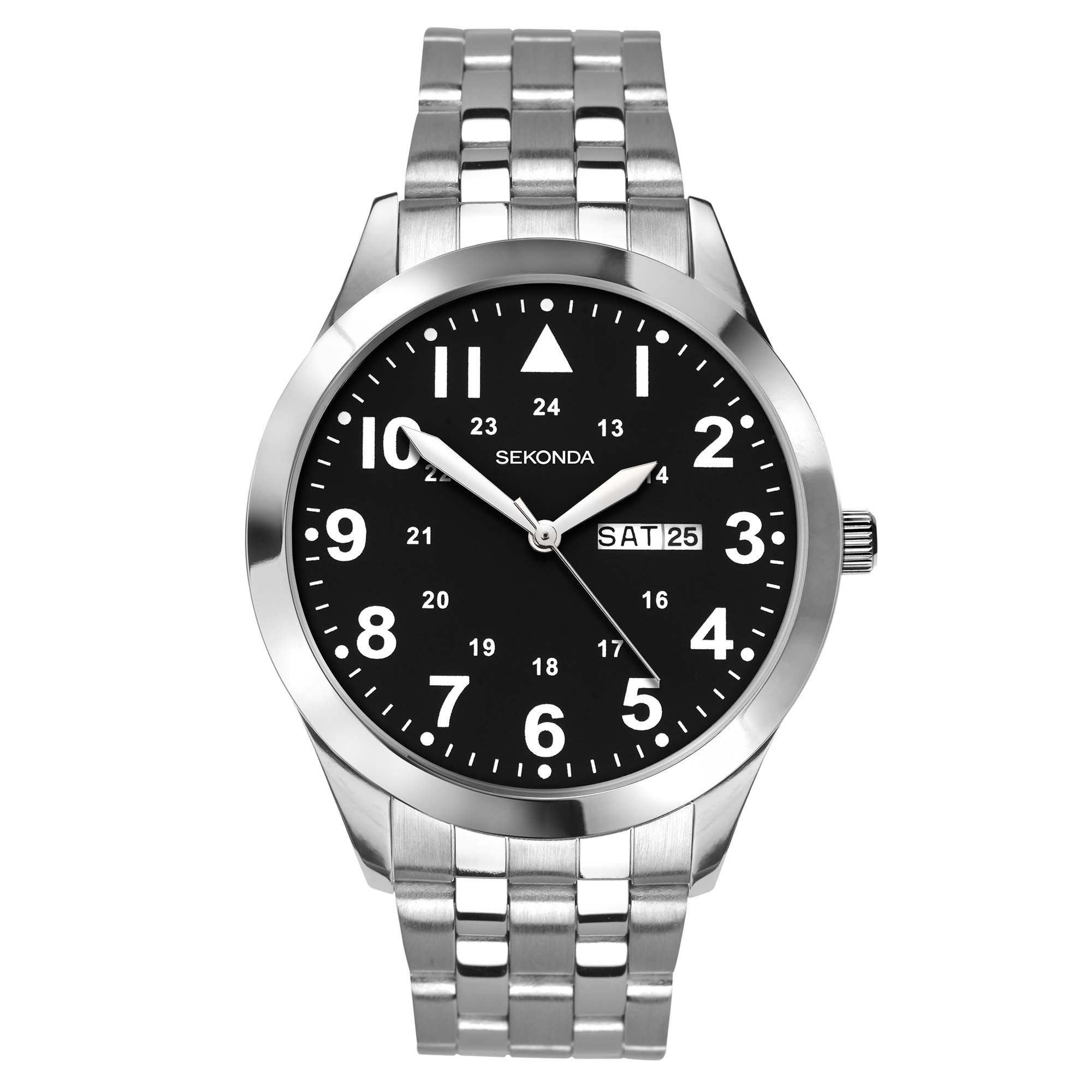 Sekonda Analogue Watch with Black Dial and Stainless Steel Bracelet 43mm SK1663