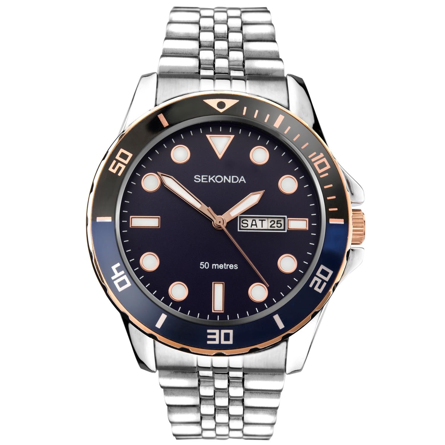 Sekonda Analogue Watch with Blue Dial and Silver Tone Strap 46mm SK1830