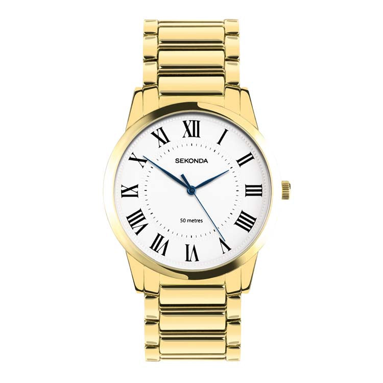 Sekonda Analogue Watch with White Dial and Gold Tone Bracelet 40mm SK30247