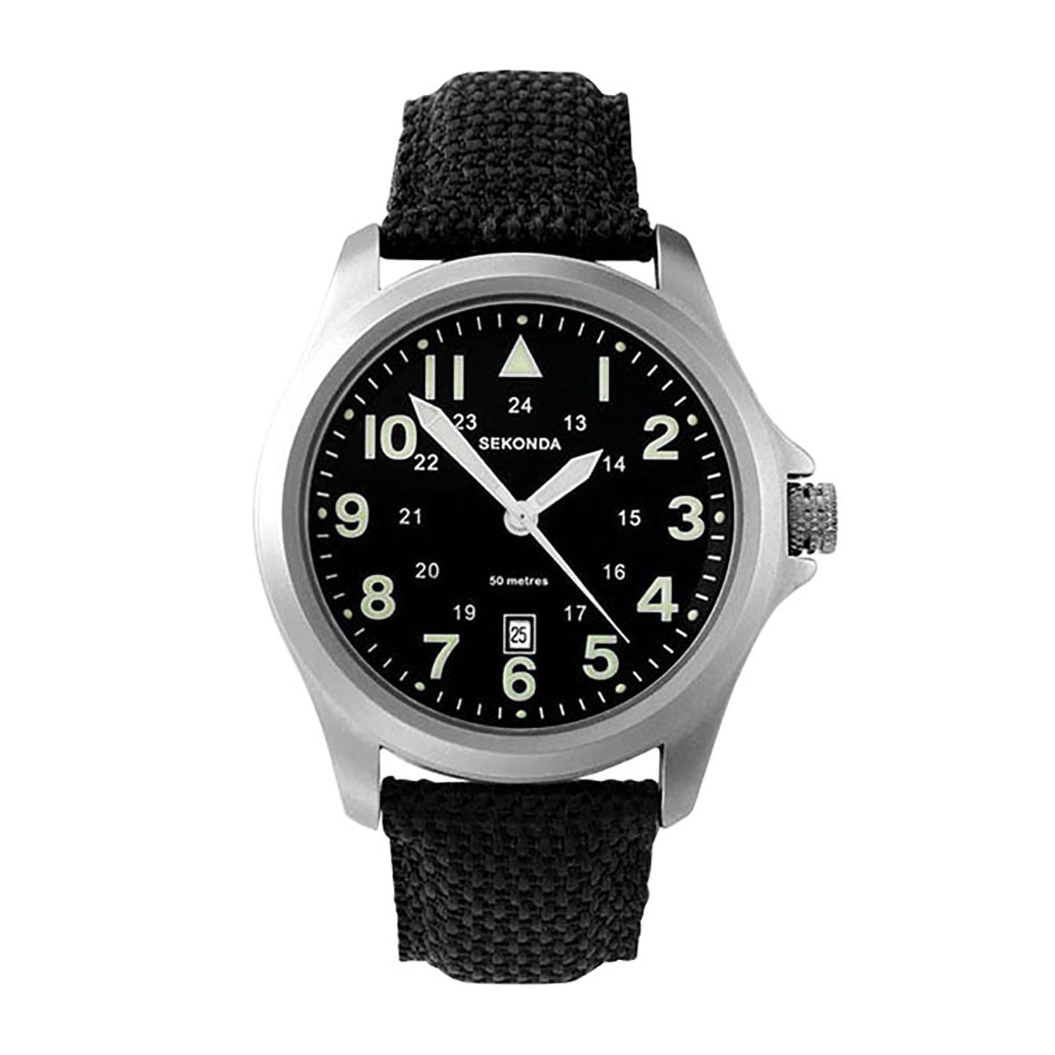 Sekonda Aviator Style Analogue Watch with Black Dial and Nylon Strap 36mm SK3347