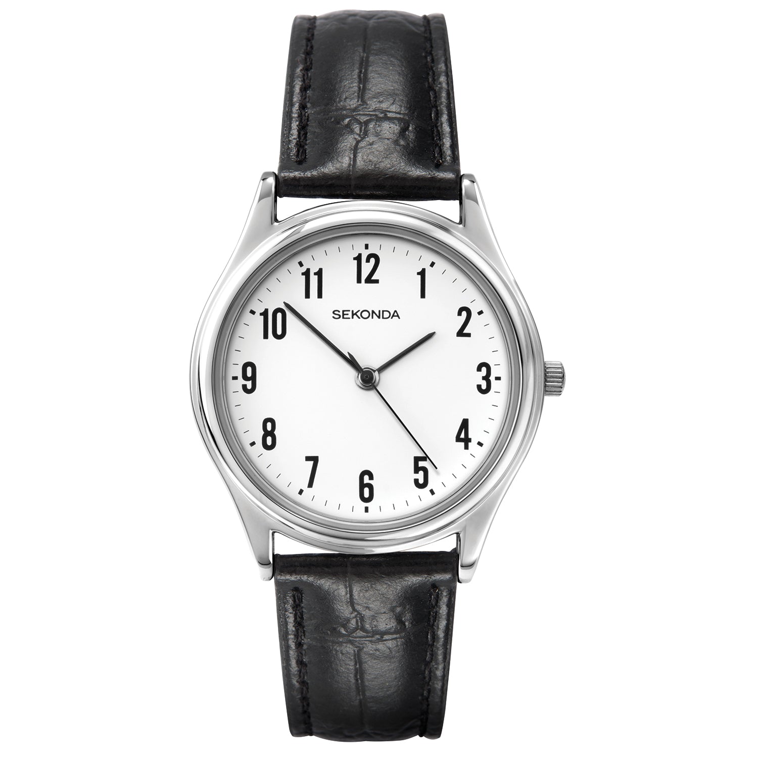 Sekonda Analogue Watch with White Dial and Black Leather Strap 37mm SK3621