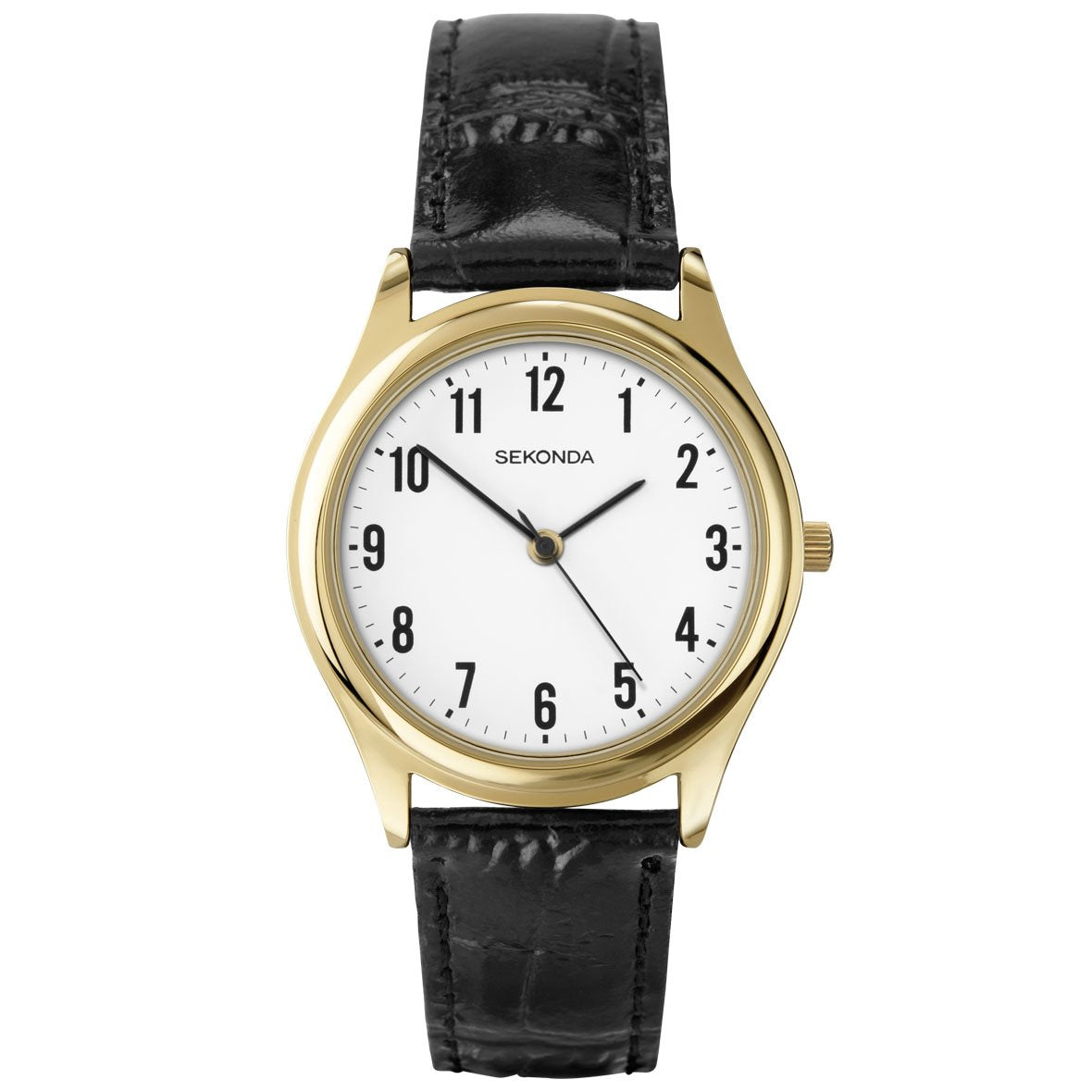 Sekonda Analogue Watch with White Dial and Black Leather Strap 38mm SK3623
