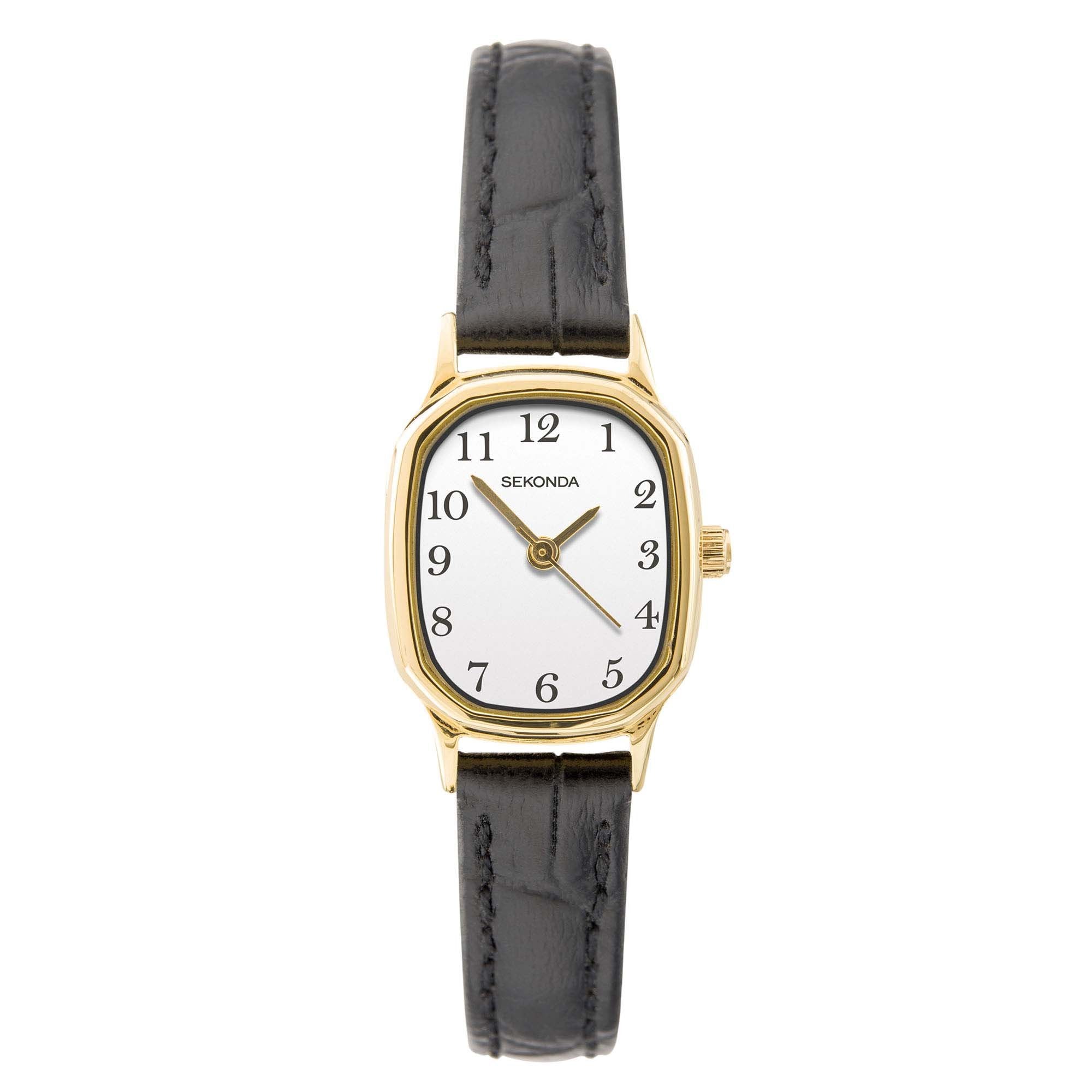Sekonda Ladies Analogue Watch with White Dial and Black Leather Strap 22mm SK40080