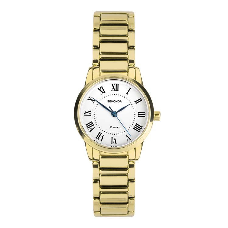 Sekonda Analogue Watch with White Dial and Gold Tone Bracelet 28mm SK40681