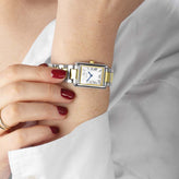 A model wears a beautiful Sekonda Ladies Analogue Watch with White Dial and Two Tone Bracelet 22mm SK40693