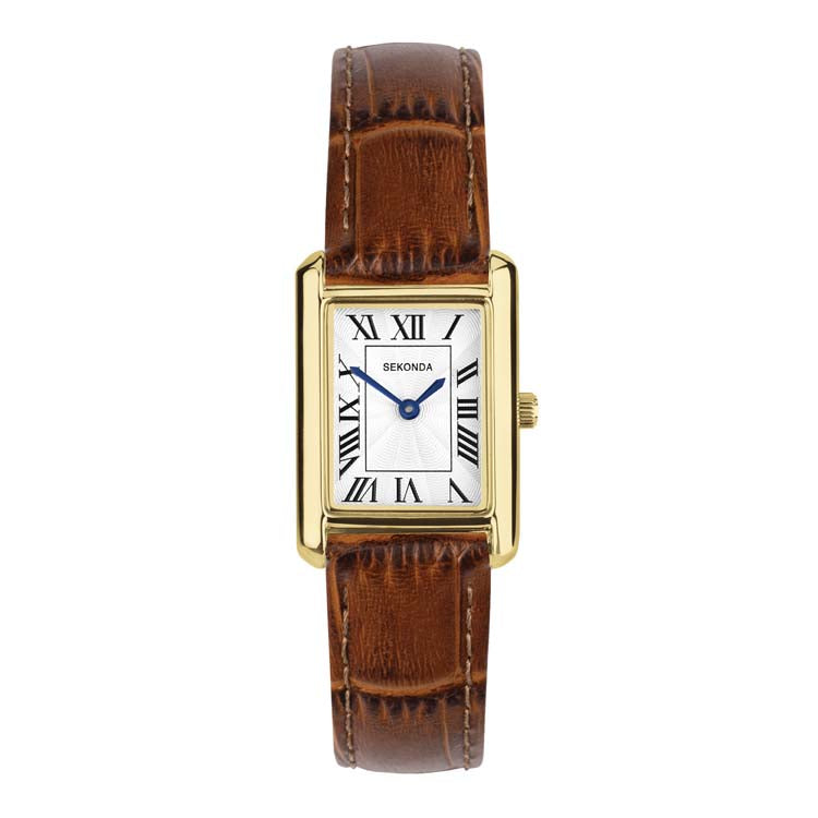 Sekonda Ladies Analogue Watch with White Dial and Brown Leather Strap 22mm SK40695