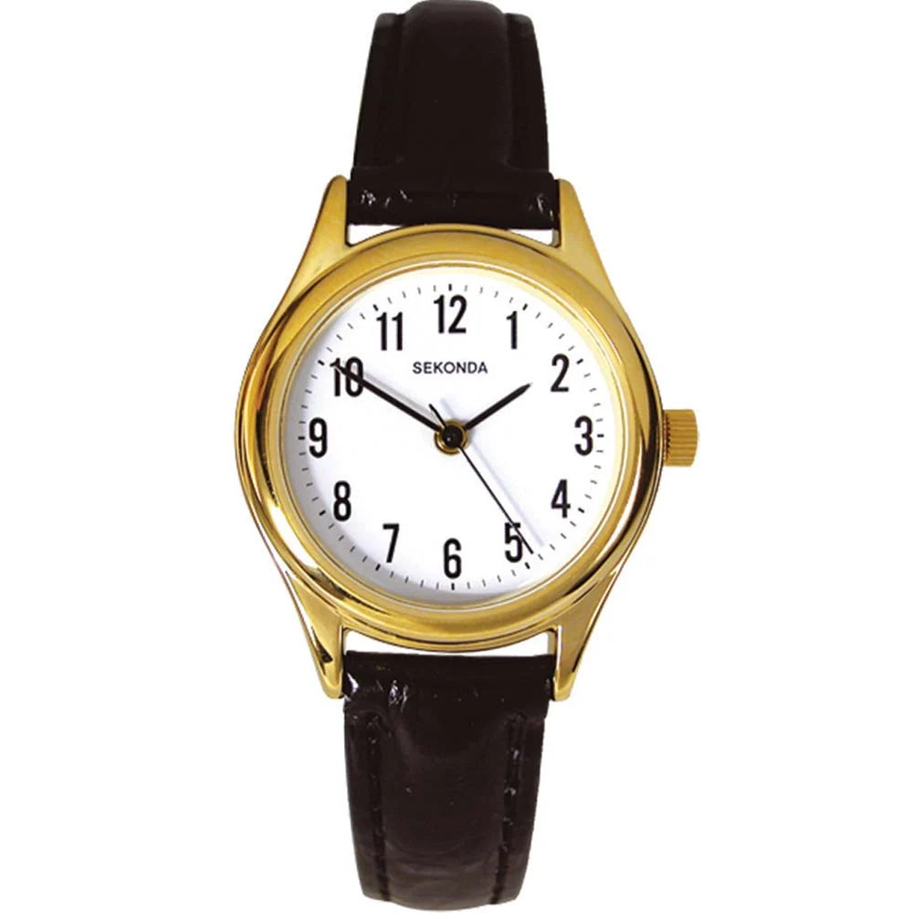 Sekonda Analogue Watch with White Dial and Black Leather Strap 26mm SK4493