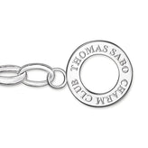 Silver bracelet with a circular charm featuring 'Thomas Sabo Charm Club' on a white background