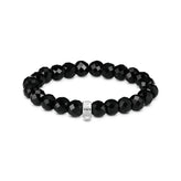 Black beaded bracelet with a silver on a white background