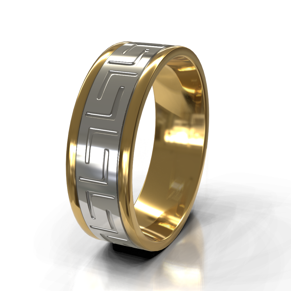 18ct Yellow Gold 7.5mm Multi-Tone Band