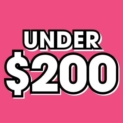Text 'UNDER $200' on a pink background