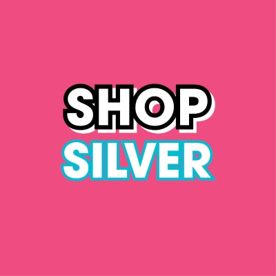 Text 'SHOP SILVER' on a pink background