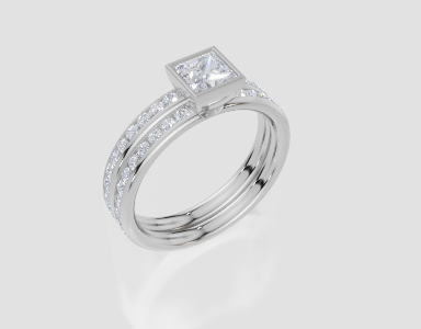 18ct White Gold Princess Cut 0.82 Carat tw of Lab-Grown Diamonds Ring and 18ct White Gold 0.35 Carat tw of Lab-Grown  Diamonds Band