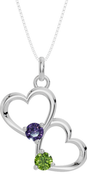 Personalised 2 Birthstones Double Heart Pendant