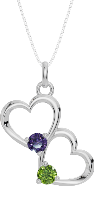 Personalised 2 Birthstones Double Heart Pendant