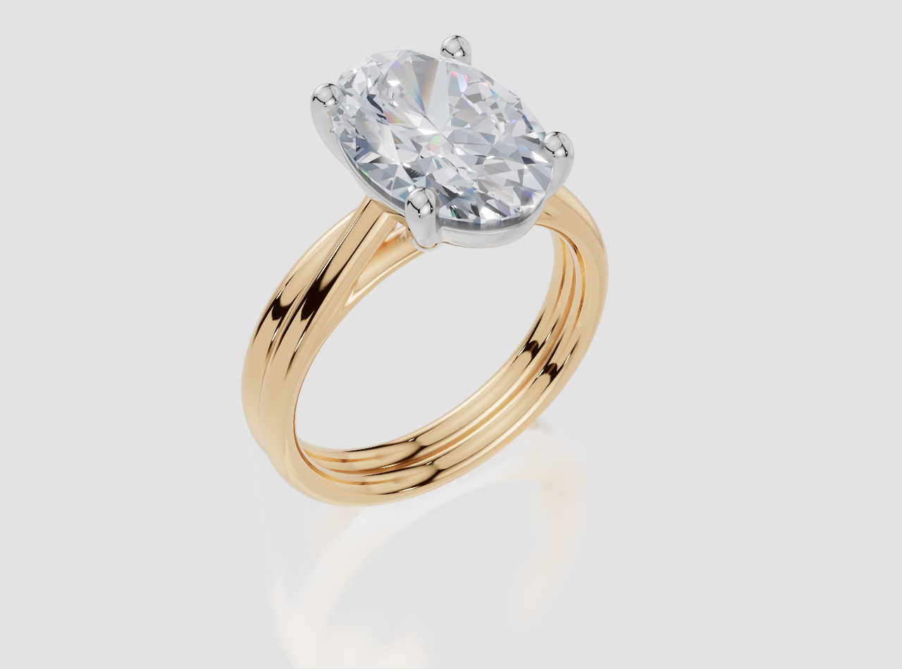 18ct Yellow Gold Oval Cut 4.00 Carat of Lab-Grown  Diamond Ring and 18ct Yellow Gold Lab-Grown Band