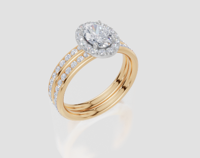 18ct Yellow Gold Oval Cut 1.23 Carat tw of  Diamonds Ring and 18ct Yellow Gold 0.35 Carat tw of   Diamonds Band