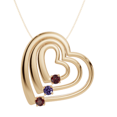 Personalised 3 Birthstones Multi Layered Heart Pendant