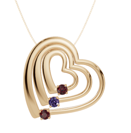 Personalised 3 Birthstones Multi Layered Heart Pendant