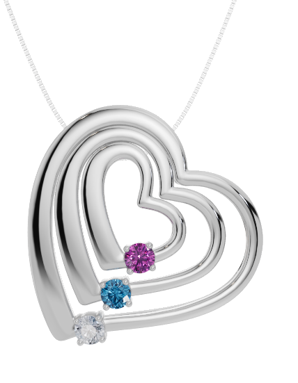 Personalised 3 Birthstones Multi Layered Heart Pendant