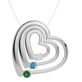 Personalised 3 Birthstones Multi Layered Heart Pendant