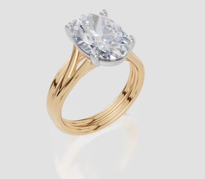 9ct Yellow Gold Oval Cut 4.00 Carat of Lab-Grown  Diamond Ring and 9ct Yellow Gold Lab-Grown Band