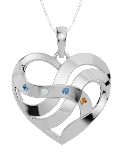 Personalised 4 Birthstones Heart Pendant