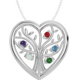 Personalised 5 Birthstones Heart Tree Pendant