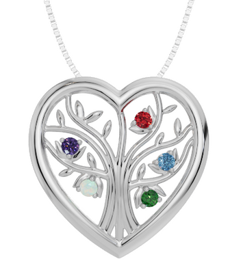 Personalised 5 Birthstones Heart Tree Pendant