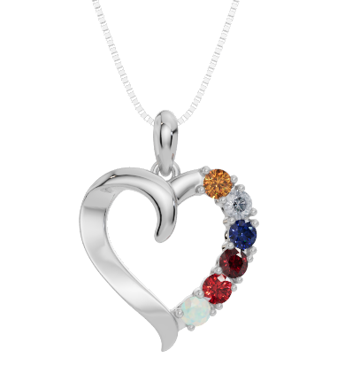 Personalised 6 Birthstone Heart Pendant