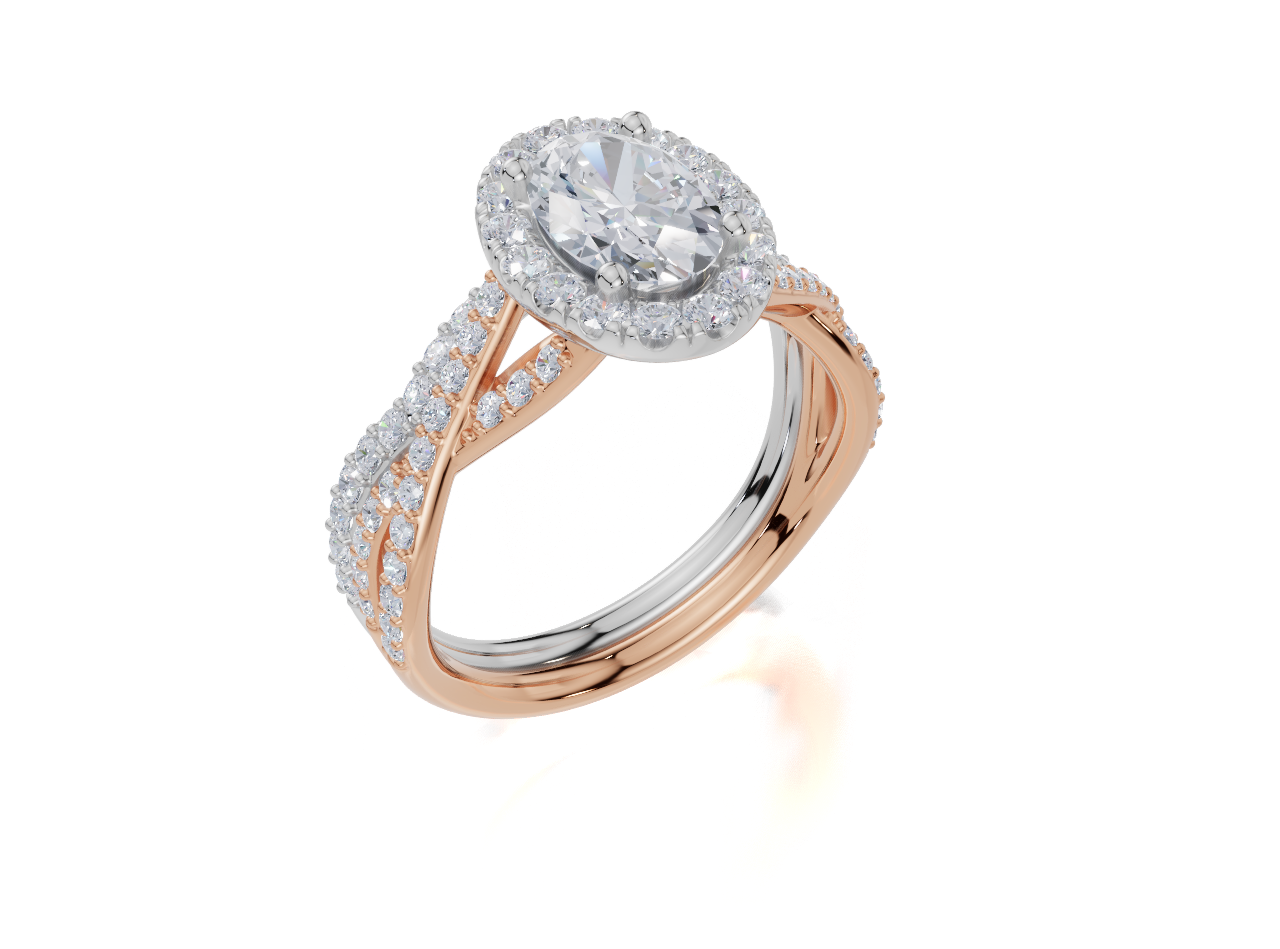 9ct Rose Gold Oval Cut 1.54 Carat tw of Lab-Grown Diamonds Ring and 9ct White Gold 0.29 Carat tw of Lab-Grown  Diamonds Band
